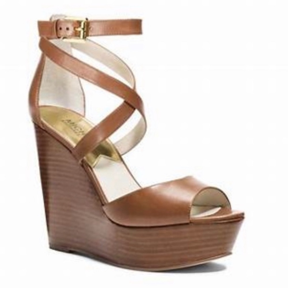 Michael Kors Brown Leather Wood Heels - Size 8